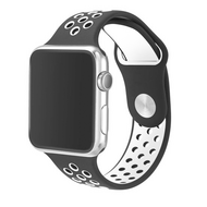 Sportbandje - Maat: M/L - Zwart + Wit - Geschikt voor Apple Watch 42mm / 44mm / 45mm / 49mm