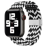 Braided nylon bandje - Zwart / Wit - Geschikt voor Apple Watch 38mm / 40mm / 41mm