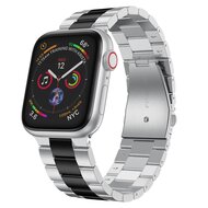 Stalen schakelband - Zilver met zwart - Geschikt voor Apple watch 42mm / 44mm / 45mm / 49mm